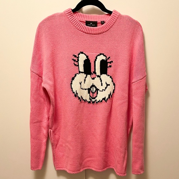 Lazy Oaf Women's Pink Bunny Funnel Neck Sweater🐰 - Picture 4 of 8